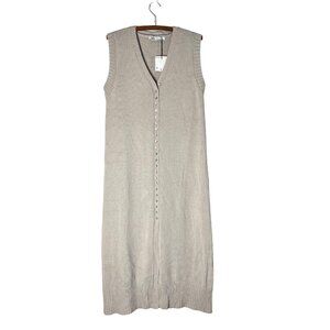 Zara Beige Knit Linen Limited Edition Sleeveless Buttoned Midi Dress Medium NEW